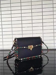 Valentino Rockstud textured-leather Black with multicolored cabochons