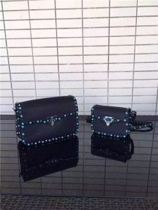 Valentino Rockstud textured-leather Black with turquoise stone