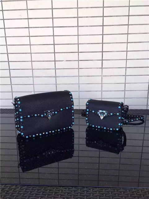 Valentino Rockstud textured-leather Black with turquoise stone