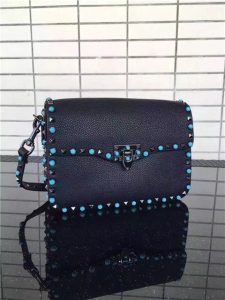 Valentino Rockstud textured-leather Black with turquoise stone
