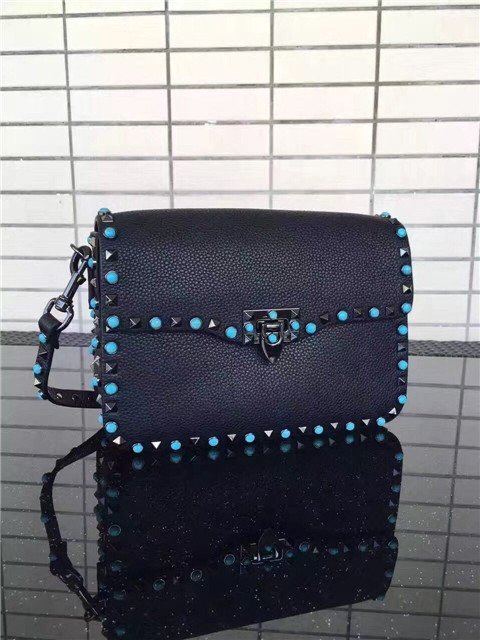Valentino Rockstud textured-leather Black with turquoise stone