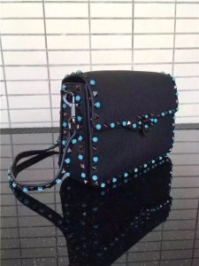 Valentino Rockstud textured-leather Black with turquoise stone