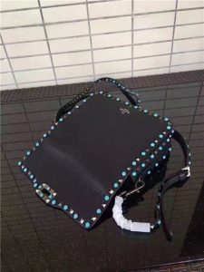 Valentino Rockstud textured-leather Black with turquoise stone