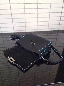 Valentino Rockstud textured-leather Black with turquoise stone