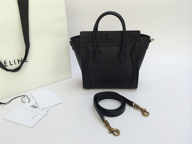 Celine Nano Luggage Black Smooth Leather