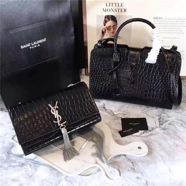 Yves Saint Laurent Small Cabas YSL Bag Crocodile Embossed (Varied Colors)