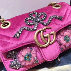 Gucci GG Marmont Embroidered Velvet Mini Bag Crystal Embroidered Flower (Varied Colors)