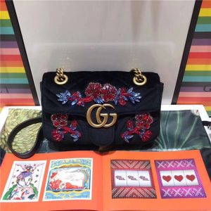 Gucci GG Marmont Embroidered Velvet Mini Bag Crystal Embroidered Flower (Varied Colors)