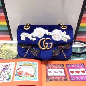 Gucci GG Marmont Embroidered Velvet Mini Bag Crystal Embroidered Flower (Varied Colors)