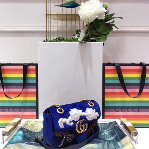 Gucci GG Marmont Embroidered Velvet Mini Bag Crystal Embroidered Flower (Varied Colors)