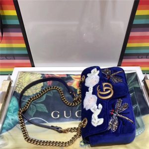 Gucci GG Marmont Embroidered Velvet Mini Bag Crystal Embroidered Flower (Varied Colors)