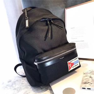 Yves Saint Laurent City Backpack With Pocket Patch Black Twill And Leather