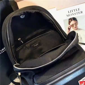 Yves Saint Laurent City Backpack With Pocket Patch Black Twill And Leather