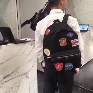 Yves Saint Laurent City Backpack With Patches Black Twill And Leather