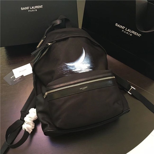 Yves Saint Laurent City Moonlight Backpack With Pocket Patch Black Twill And Leather