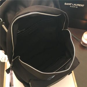 Yves Saint Laurent City Moonlight Backpack With Pocket Patch Black Twill And Leather