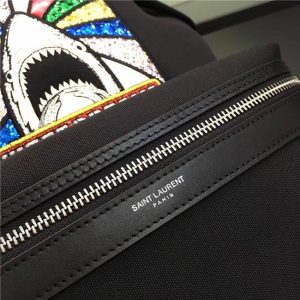 Yves Saint Lautent City Sweet Dreams Backpack With Pocket Patch Black Twill And Leather