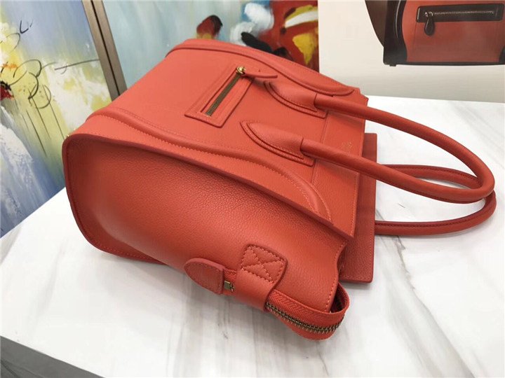 Celine Micro Luggage Tote Orange Pebbled Leather
