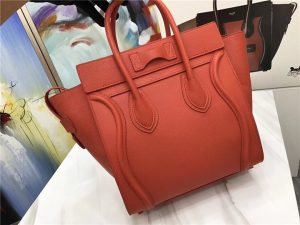 Celine Micro Luggage Tote Orange Pebbled Leather