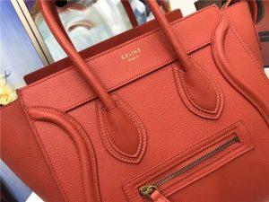 Celine Micro Luggage Tote Orange Pebbled Leather