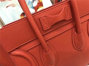 Celine Micro Luggage Tote Orange Pebbled Leather