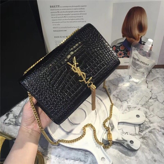 Yves Saint Laurent Medium Kate Tassel Chain Bag Crocodile Embossed Shiny Leather (Varied Colors)