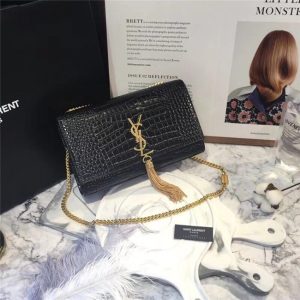 Yves Saint Laurent Medium Kate Tassel Chain Bag Crocodile Embossed Shiny Leather (Varied Colors)