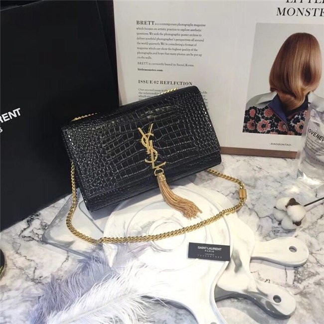 Yves Saint Laurent Medium Kate Tassel Chain Bag Crocodile Embossed Shiny Leather (Varied Colors)