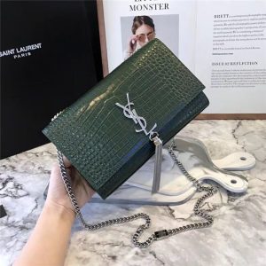 Yves Saint Laurent Medium Kate Tassel Chain Bag Crocodile Embossed Shiny Leather (Varied Colors)
