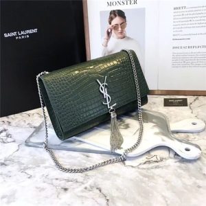 Yves Saint Laurent Medium Kate Tassel Chain Bag Crocodile Embossed Shiny Leather (Varied Colors)