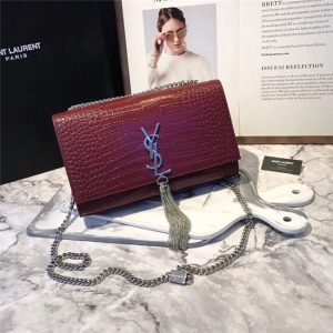 Yves Saint Laurent Medium Kate Tassel Chain Bag Crocodile Embossed Shiny Leather (Varied Colors)