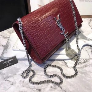 Yves Saint Laurent Medium Kate Tassel Chain Bag Crocodile Embossed Shiny Leather (Varied Colors)