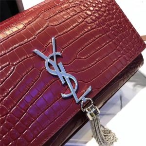 Yves Saint Laurent Medium Kate Tassel Chain Bag Crocodile Embossed Shiny Leather (Varied Colors)