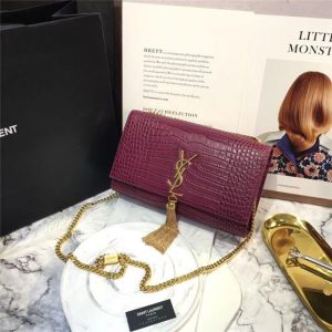 Yves Saint Laurent Medium Kate Tassel Chain Bag Crocodile Embossed Shiny Leather (Varied Colors)