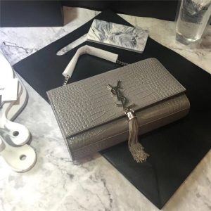 Yves Saint Laurent Medium Kate Tassel Chain Bag Crocodile Embossed Shiny Leather (Varied Colors)