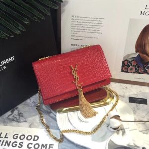 Yves Saint Laurent Medium Kate Tassel Chain Bag Crocodile Embossed Shiny Leather (Varied Colors)