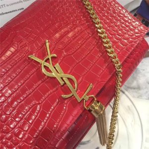 Yves Saint Laurent Medium Kate Tassel Chain Bag Crocodile Embossed Shiny Leather (Varied Colors)
