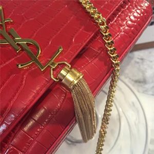 Yves Saint Laurent Medium Kate Tassel Chain Bag Crocodile Embossed Shiny Leather (Varied Colors)