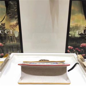 Gucci Embroidered Small Shoulder Bag Cotton Linen Canvas