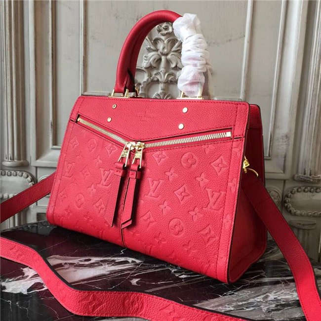 Louis Vuitton Zipped Handbag PM Monogram Empreinte Leather Cherry