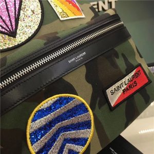 Yves Saint Laurent Classic City Backpack Khaki Cotton Gabardine Camouflage And Black Leather