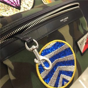 Yves Saint Laurent Classic City Backpack Khaki Cotton Gabardine Camouflage And Black Leather