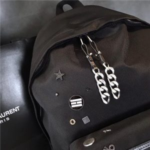 Yves Saint Laurent City Backpack With Pocket Patch Black Twill And Leather