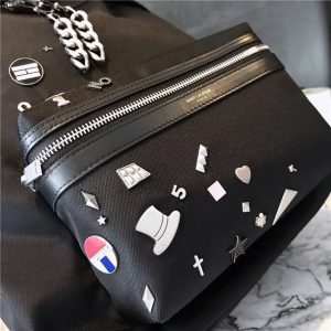 Yves Saint Laurent City Backpack With Pocket Patch Black Twill And Leather