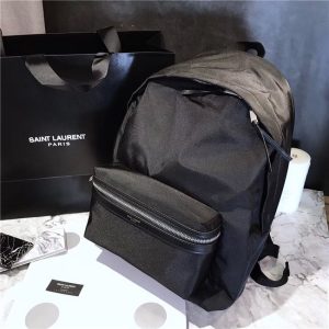 Yves Saint Laurent City Backpack With Pocket Patch Black Twill And Leather