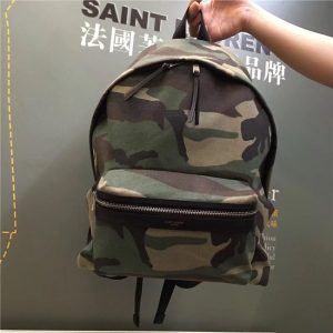 Yves Saint Laurent Classic City Backpack Khaki Cotton Gabardine Camouflage And Black Leather