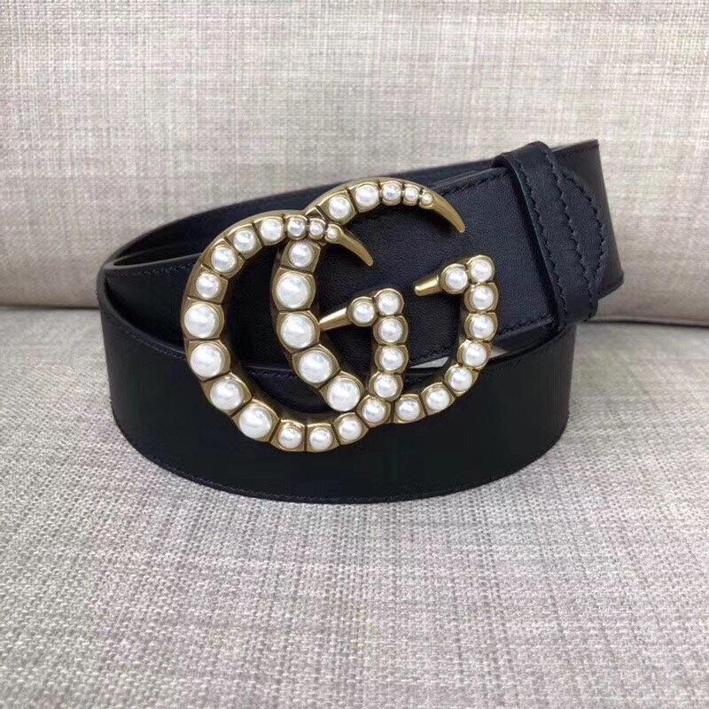 Gucci Leather Belt w/ Pearl Double G