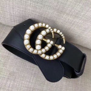 Gucci Leather Belt w/ Pearl Double G