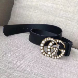 Gucci Leather Belt w/ Pearl Double G