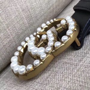 Gucci Leather Belt w/ Pearl Double G